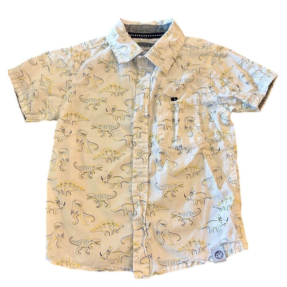 Free Planet Boys 2T White Dinosaur Print Button Down Shirt